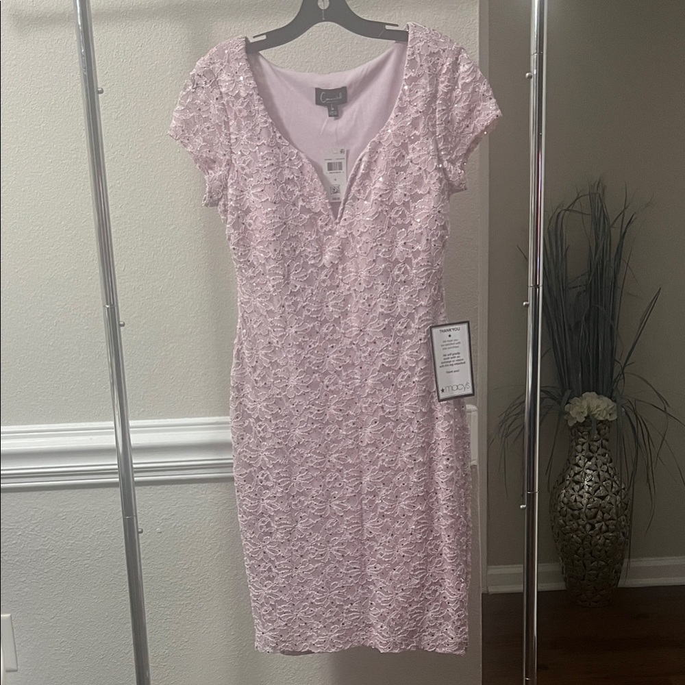 Connected Apparel Pink Lace Midi Dress